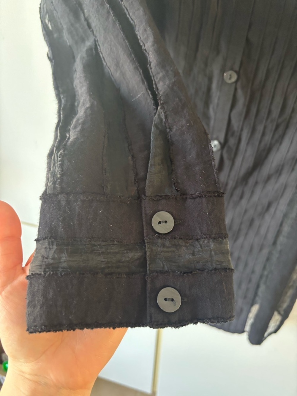 Zara Black Sheer Pleated Button-Up Blouse Gothic Whimsigoth Medium Minimalist - Picture 4 of 14